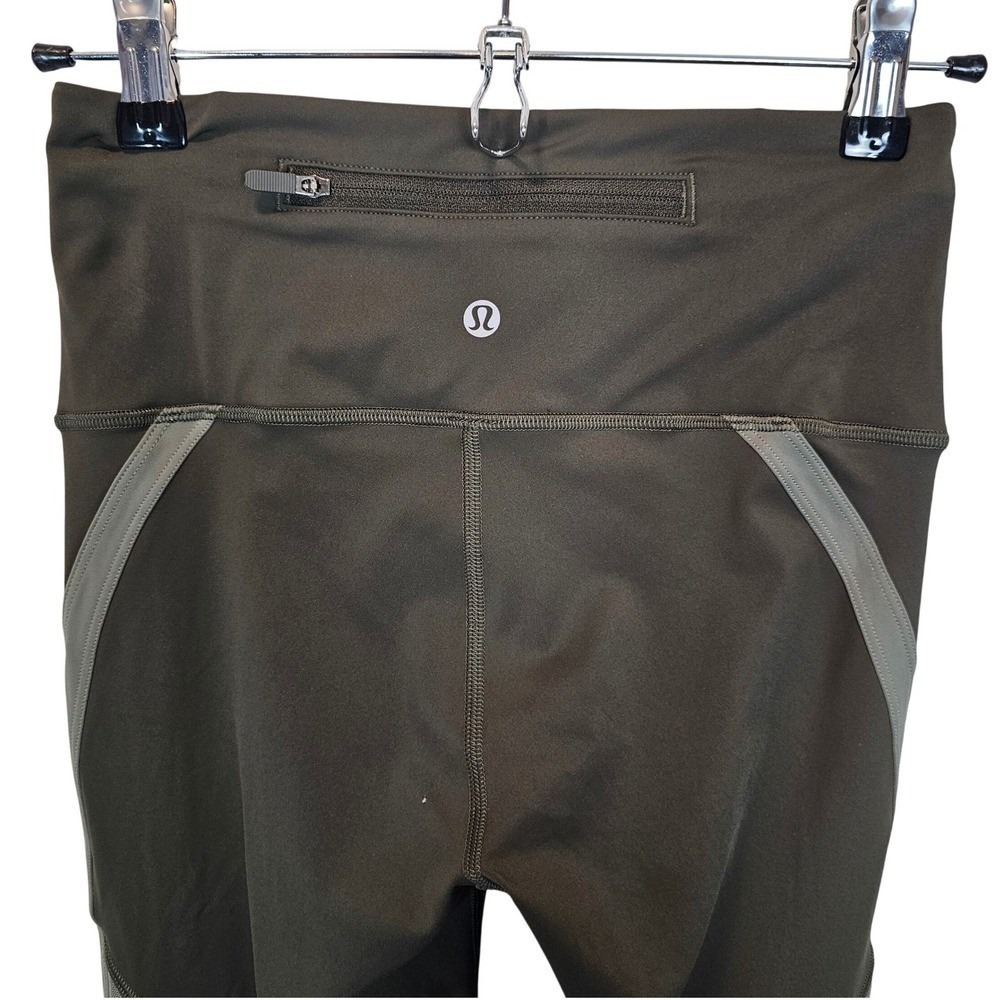 Lululemon Zip the Line Crop 24" Green Mesh‎ Reflective Leggings Size 4 - Picture 5 of 11
